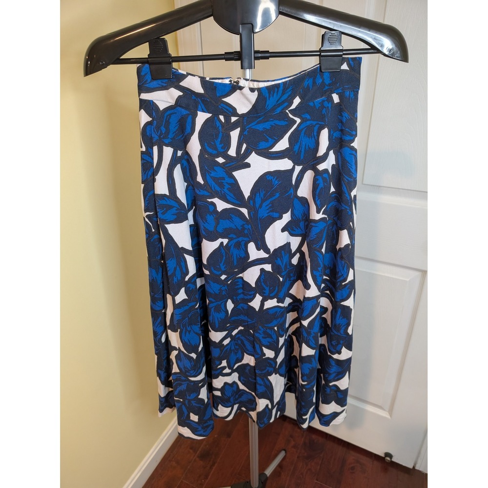 Banana Republic Midi Skirt Blue Floral Leaf Print A-Line Lined Pockets - Size 4